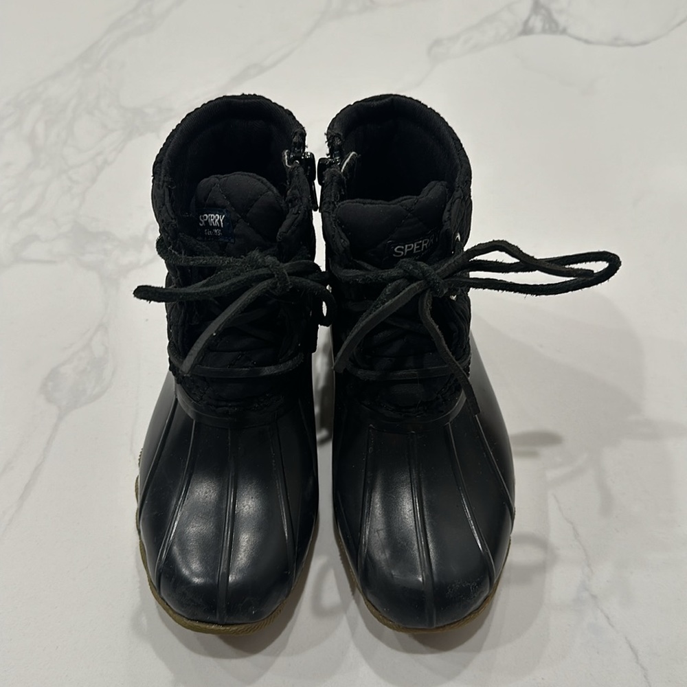 Sperry Saltwater Toddler Girl Black Duck Boots, Size 11, Great Condition!!